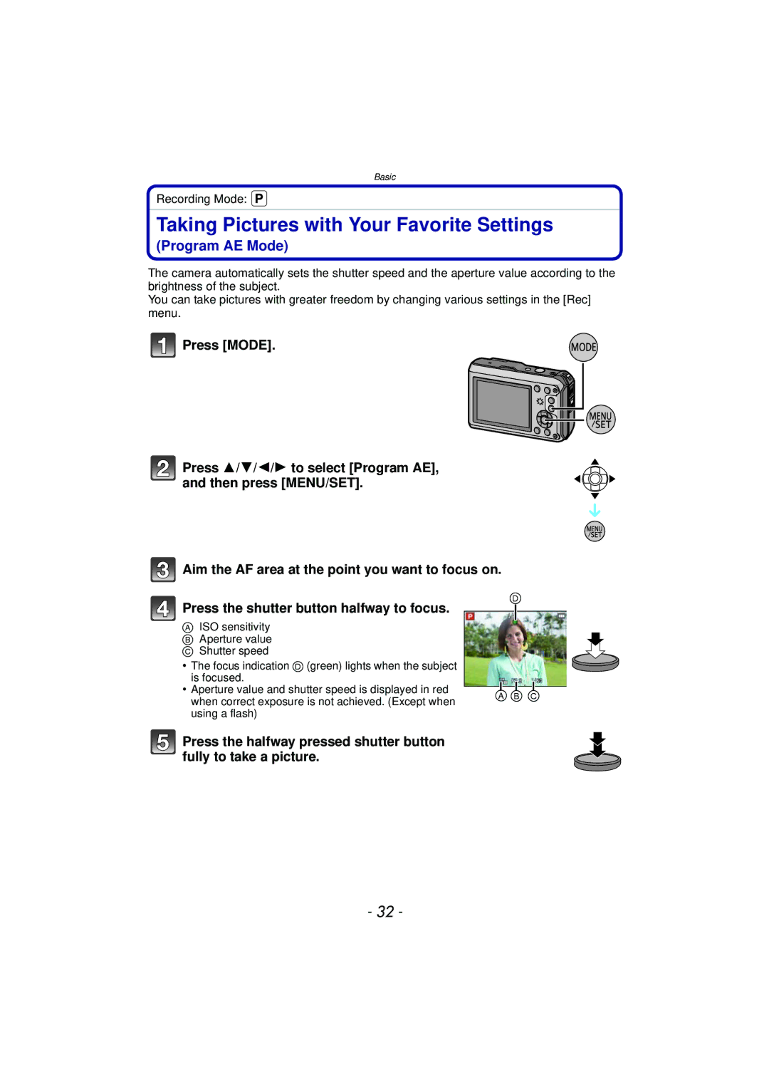 Panasonic DMCTS4A, DMCTS4K, DMCTS4D, DMC-TS4K owner manual Taking Pictures with Your Favorite Settings, Recording Mode 