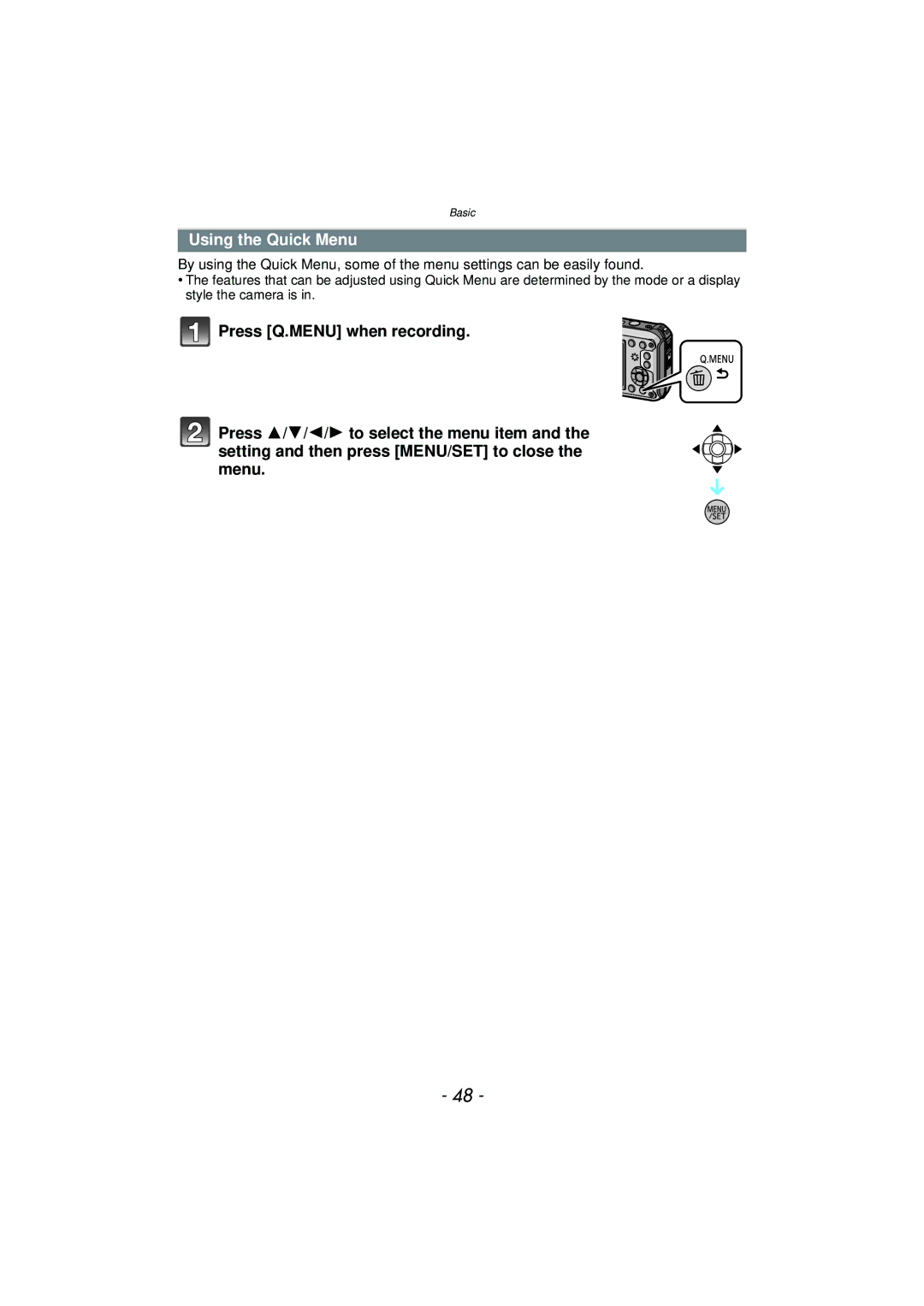 Panasonic DMC-TS4K, DMCTS4K, DMCTS4D, DMCTS4A owner manual Using the Quick Menu 