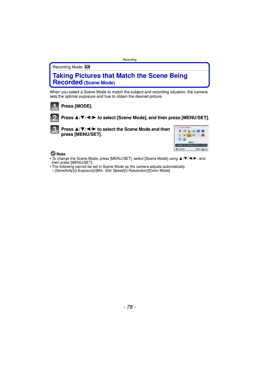 Panasonic DMC-TS4K, DMCTS4K, DMCTS4D, DMCTS4A owner manual Taking Pictures that Match the Scene Being, Recorded Scene Mode 