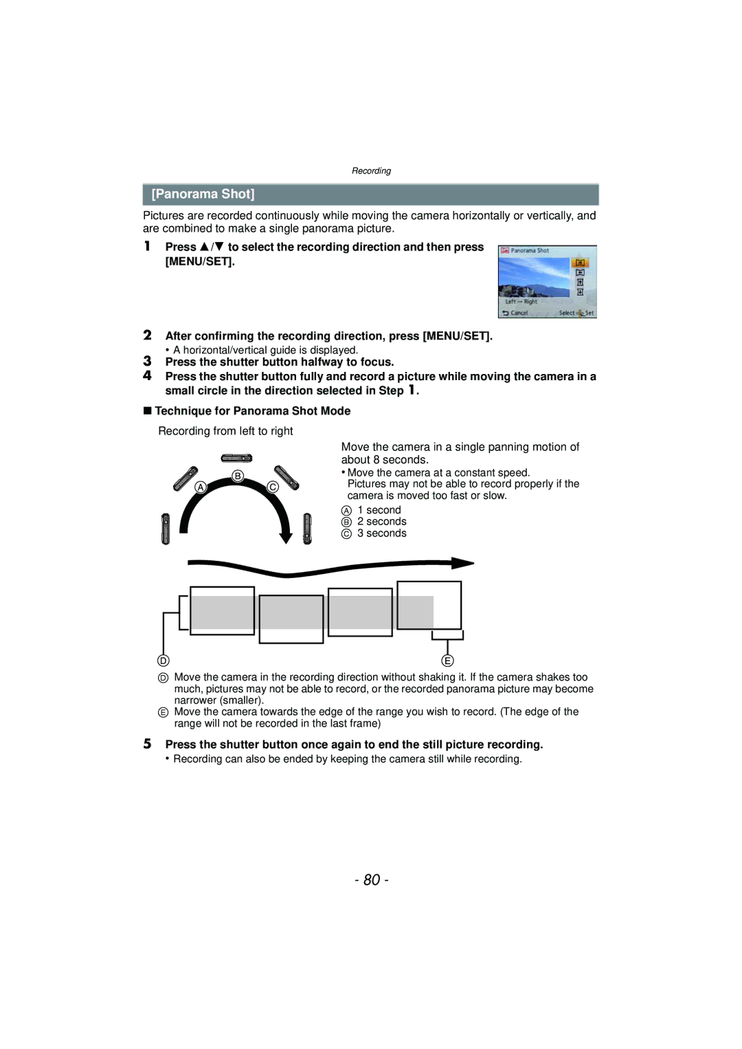 Panasonic DMCTS4K, DMCTS4D, DMCTS4A, DMC-TS4K owner manual Panorama Shot 