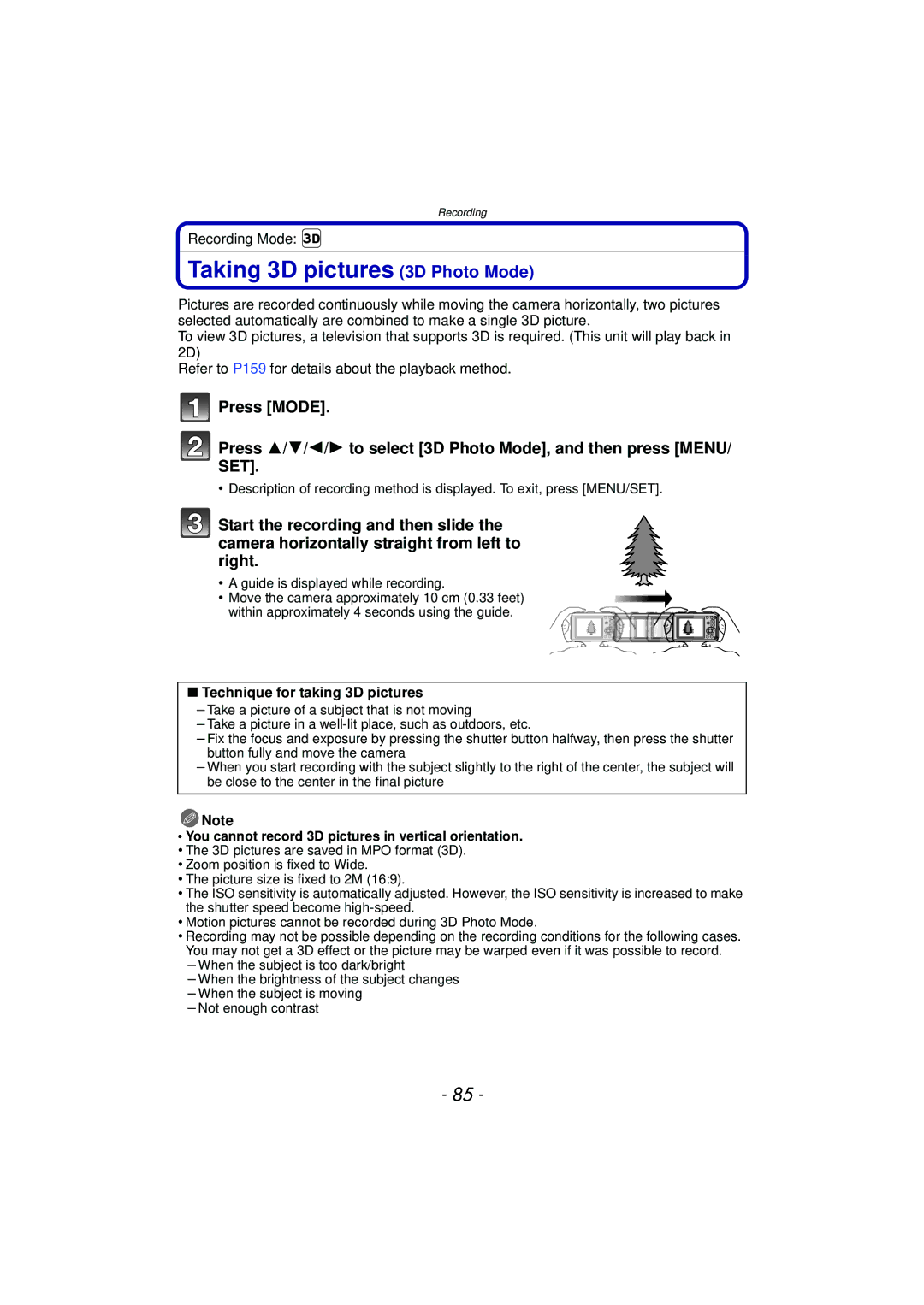 Panasonic DMCTS4K, DMCTS4D, DMCTS4A, DMC-TS4K owner manual Taking 3D pictures 3D Photo Mode, Technique for taking 3D pictures 