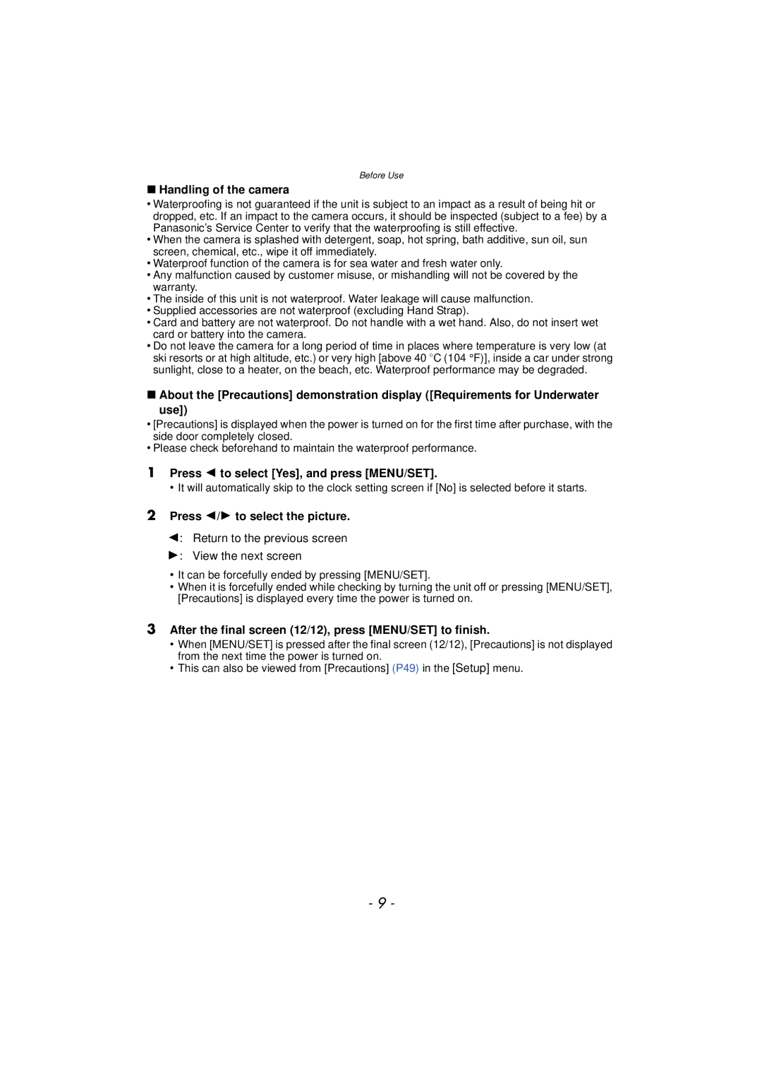 Panasonic DMC-TS4 Handling of the camera, Press 2 to select Yes, and press MENU/SET, Press 2/1 to select the picture 