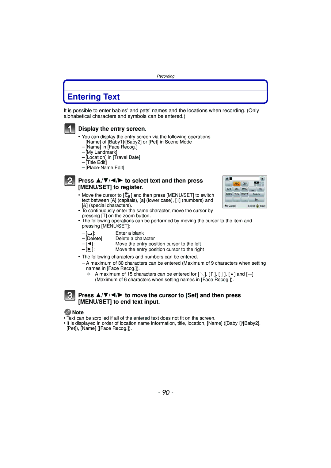 Panasonic DMCTS4K, DMCTS4D, DMCTS4A, DMC-TS4K owner manual Entering Text, Display the entry screen 