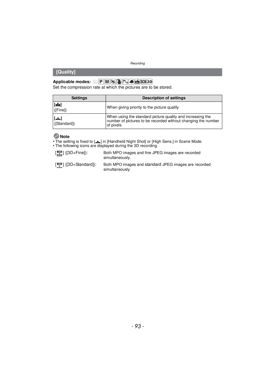 Panasonic DMC-TS4K, DMCTS4K, DMCTS4D, DMCTS4A owner manual Quality, Standard, Pixels 