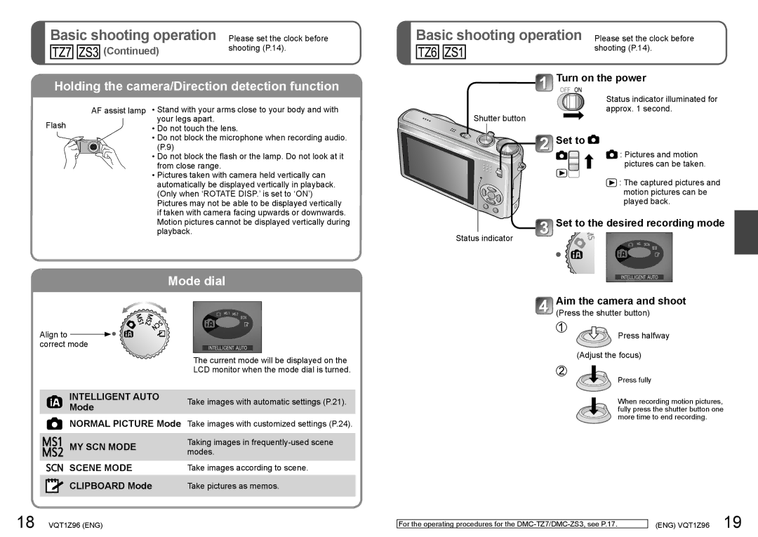 Panasonic DMCZS3S, DMCZS3K, DMCZS3A, DMCZS1S, DMCZS1K operating instructions Mode Normal Picture Mode, Clipboard Mode 