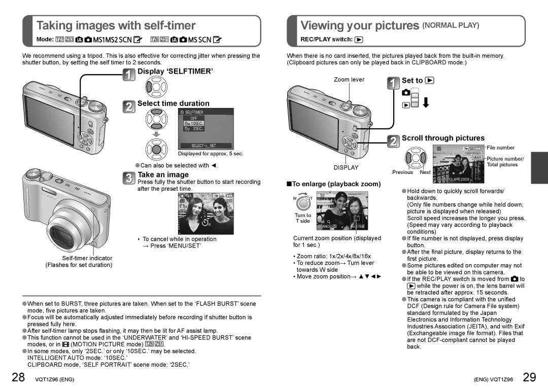 Panasonic DMCZS3S, DMCZS3K, DMCZS3A, DMCZS1S Taking images with self-timer, Viewing your pictures Normal Play, Take an image 