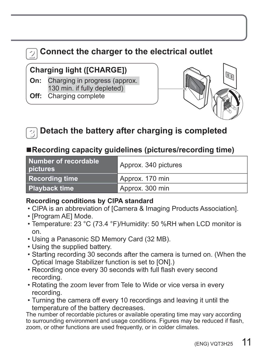 Panasonic DMCZS8K manual KDUJLQJOLJKW&+$5*@, 5HFRUGLQJFRQGLWLRQVE\&,3$VWDQGDUG 