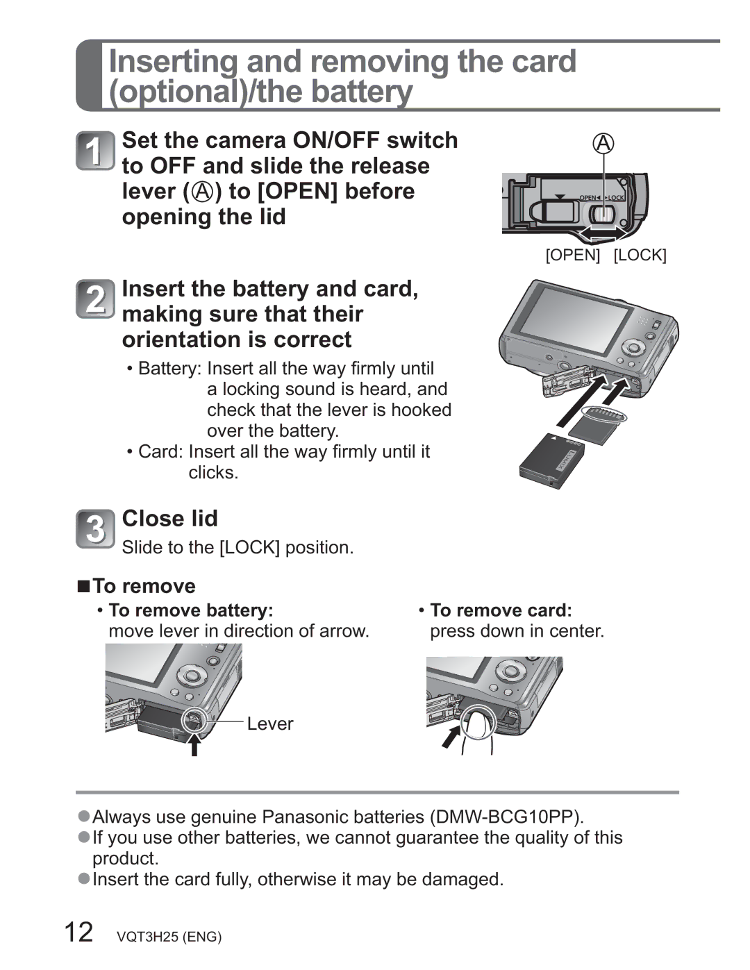 Panasonic DMCZS8K manual RswlrqdoWkhEdwwhu, ‡7RUHPRYHEDWWHU\‡7RUHPRYHFDUG 