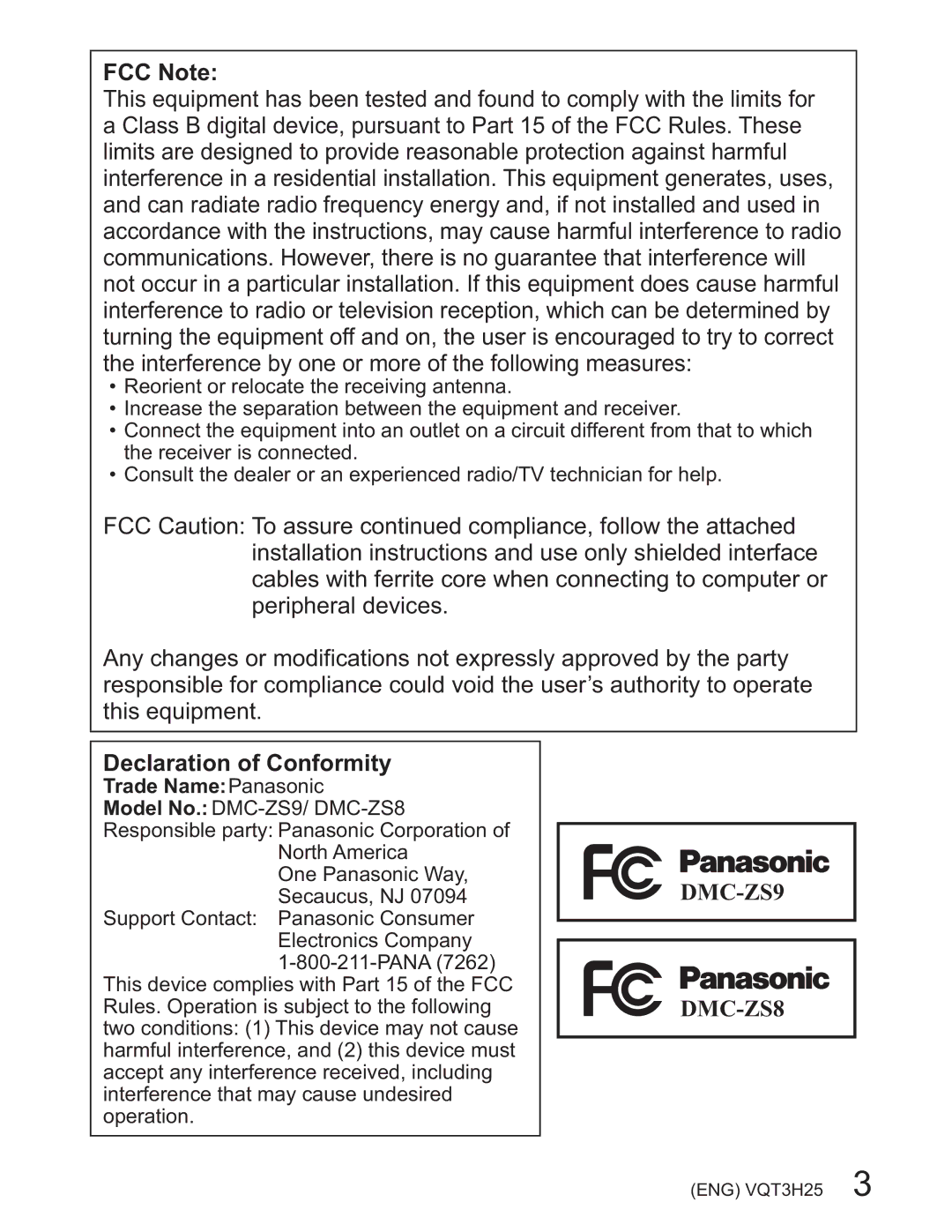 Panasonic DMCZS8K manual 1RWH, HfodudwlrqRi&Rqiruplw 