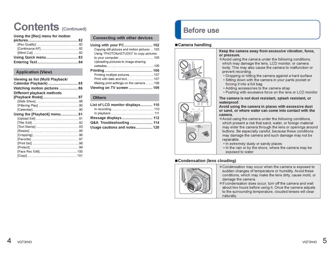 Panasonic DMCZS8K manual Before use, Contents 