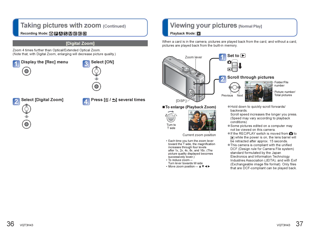 Panasonic DMCZS8K manual Viewing your pictures Normal Play, Select Digital Zoom Press / several times 