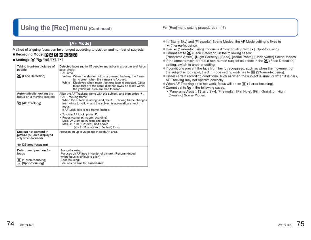 Panasonic DMCZS8K manual AF Mode, Setting, switch to another setting 