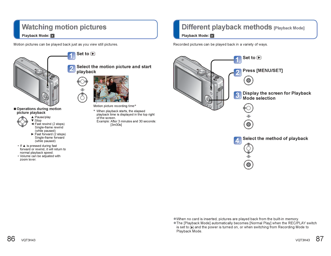 Panasonic DMCZS8K manual Watching motion pictures, Different playback methods Playback Mode 