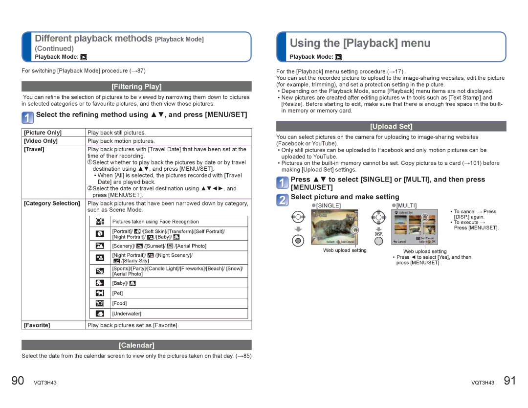 Panasonic DMCZS8K manual Using the Playback menu, Filtering Play, Select the refining method using Ÿź, and press MENU/SET 