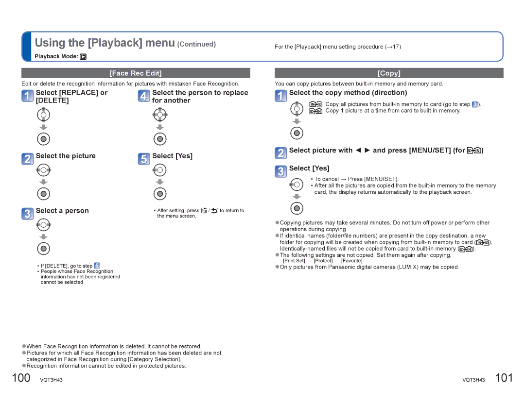 Panasonic DMCZS8K manual Face Rec Edit, Copy 