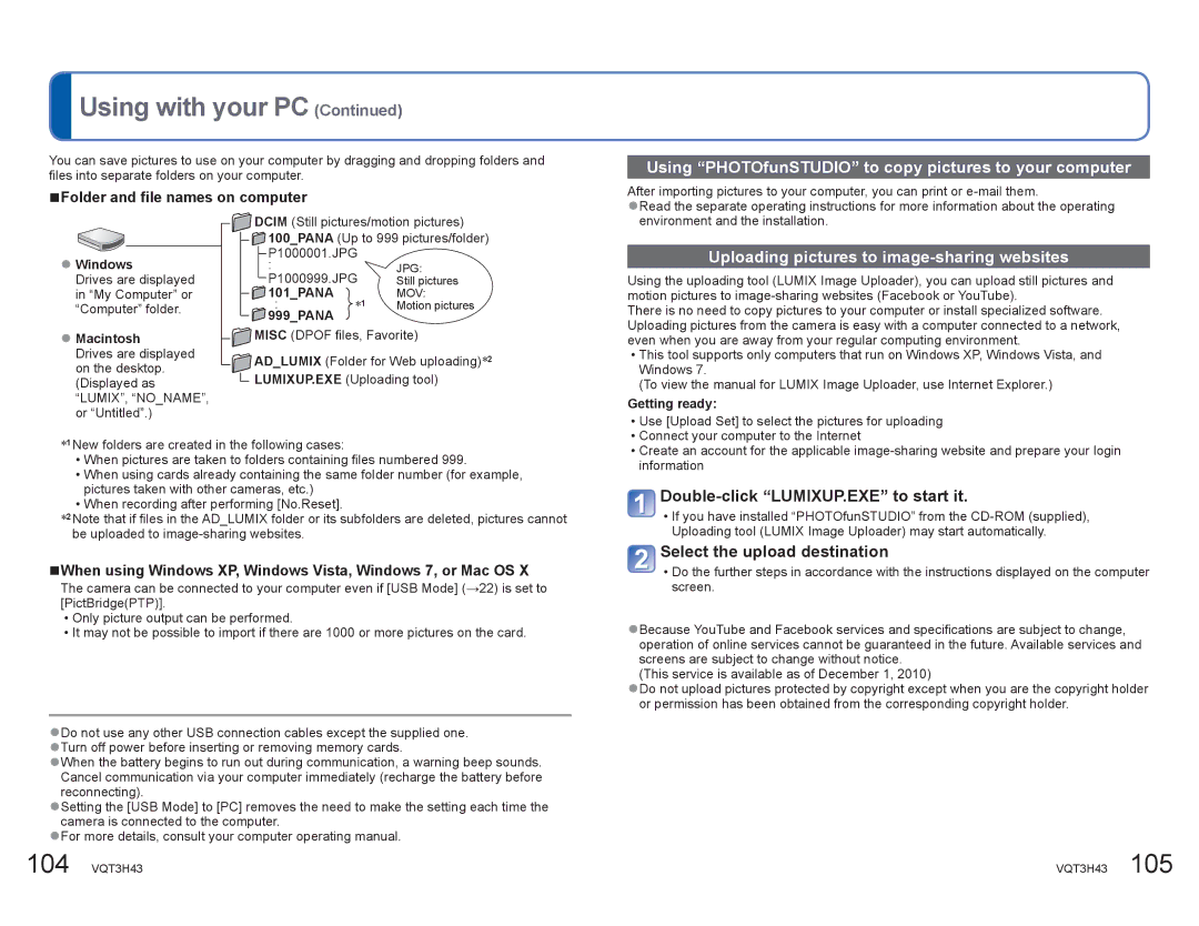 Panasonic DMCZS8K Using PHOTOfunSTUDIO to copy pictures to your computer, Uploading pictures to image-sharing websites 