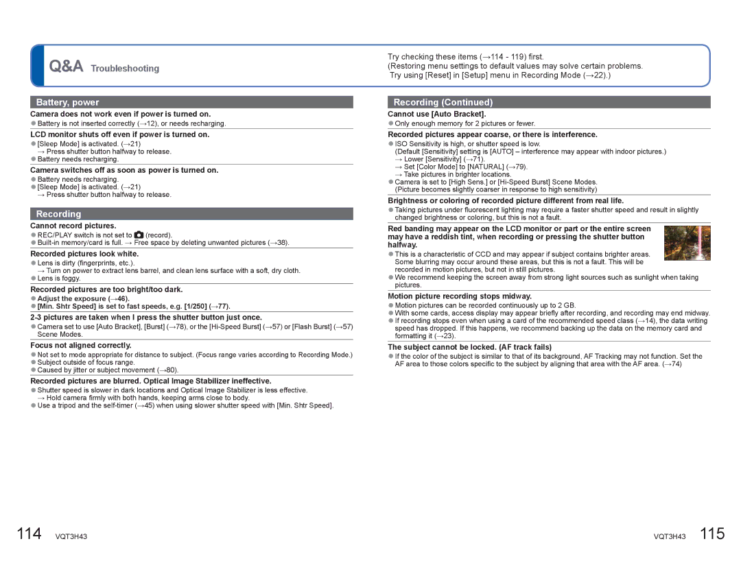 Panasonic DMCZS8K manual Troubleshooting, Try checking these items 114 119 first 