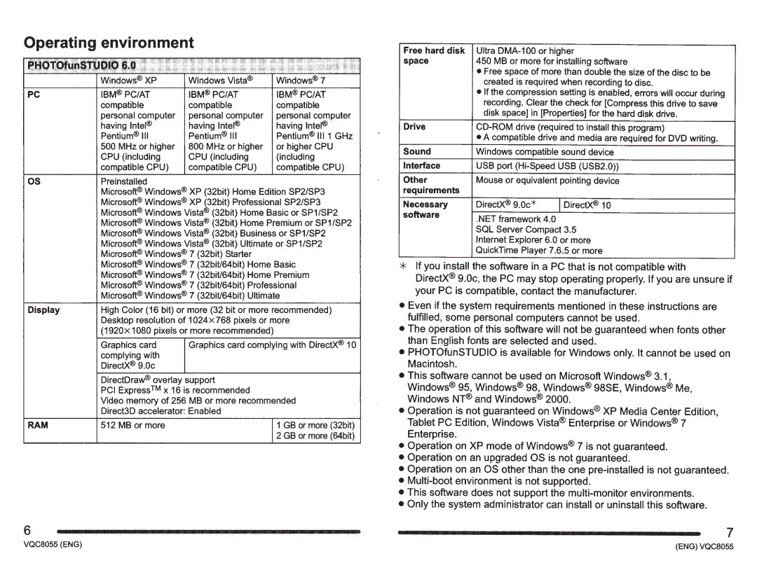 Panasonic DMCZS8K manual Operating environment 