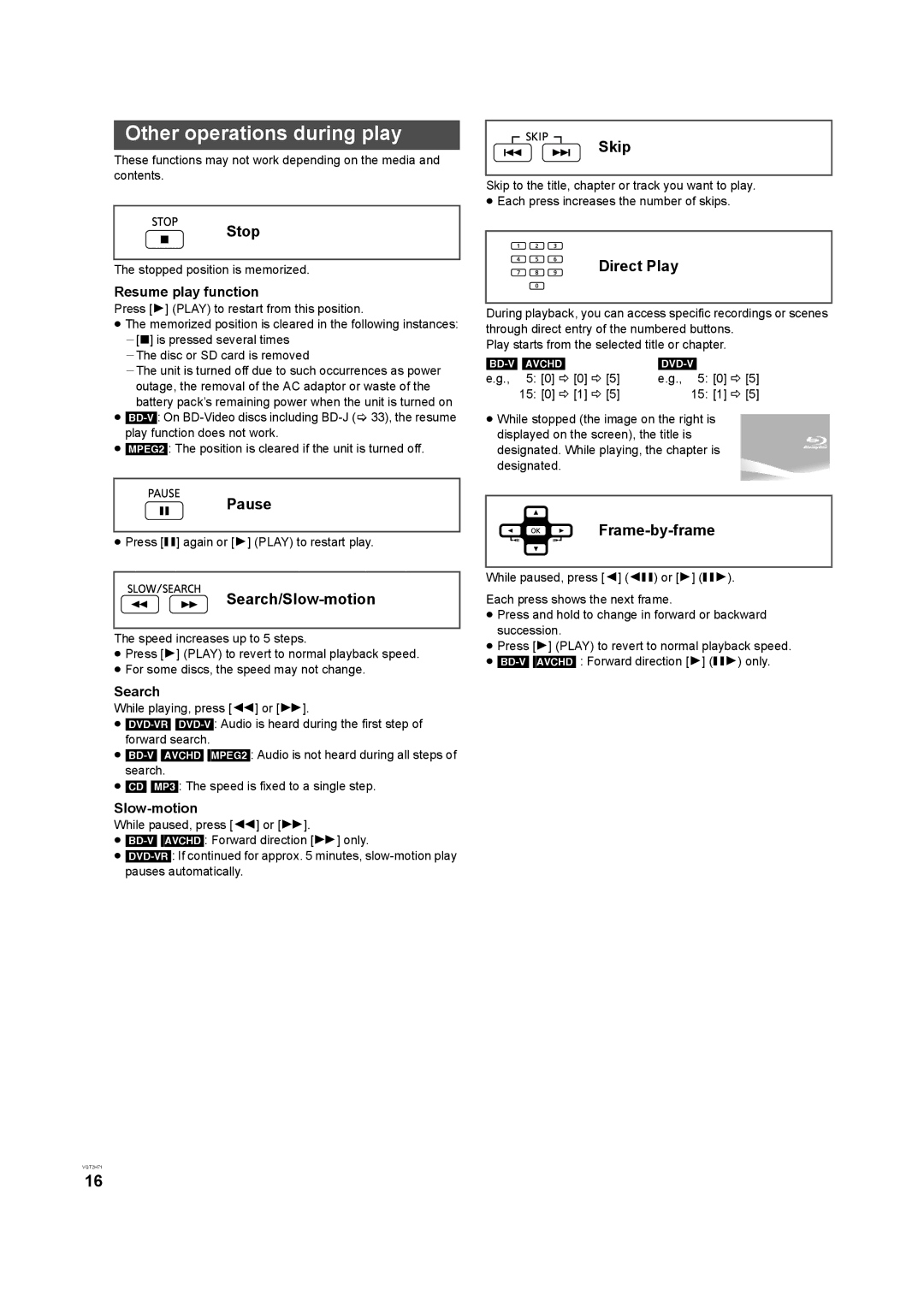 Panasonic DMP-B100 operating instructions Other operations during play 