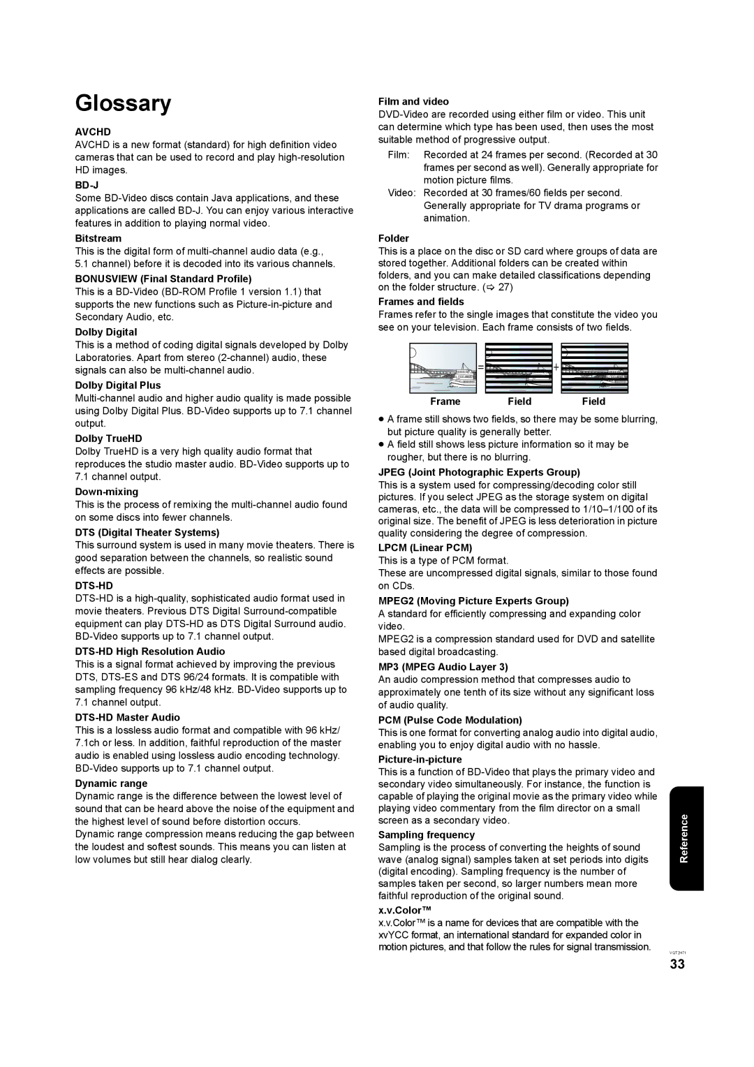 Panasonic DMP-B100 operating instructions Glossary 