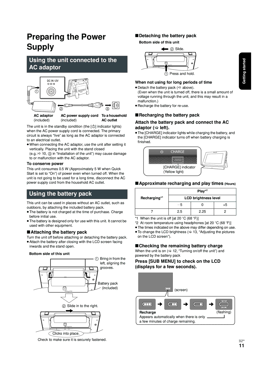 Panasonic DMP-B15 warranty Preparing the Power Supply, Using the unit connected to the AC adaptor, Using the battery pack 