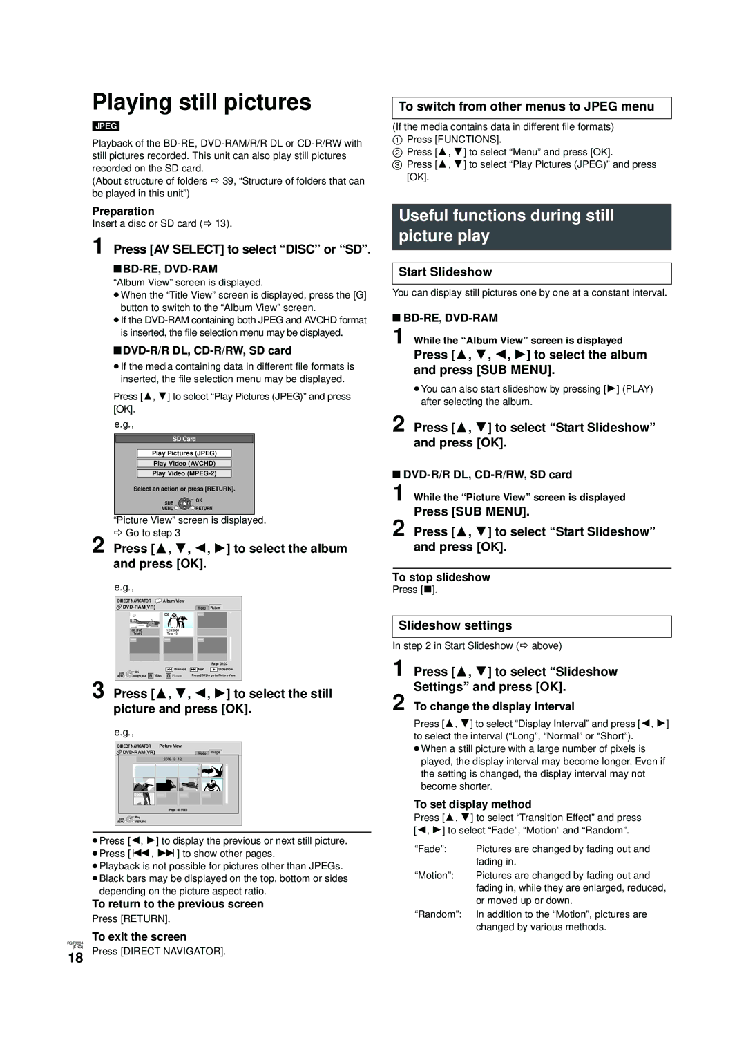 Panasonic DMP-B15 warranty Playing still pictures, Useful functions during still picture play 