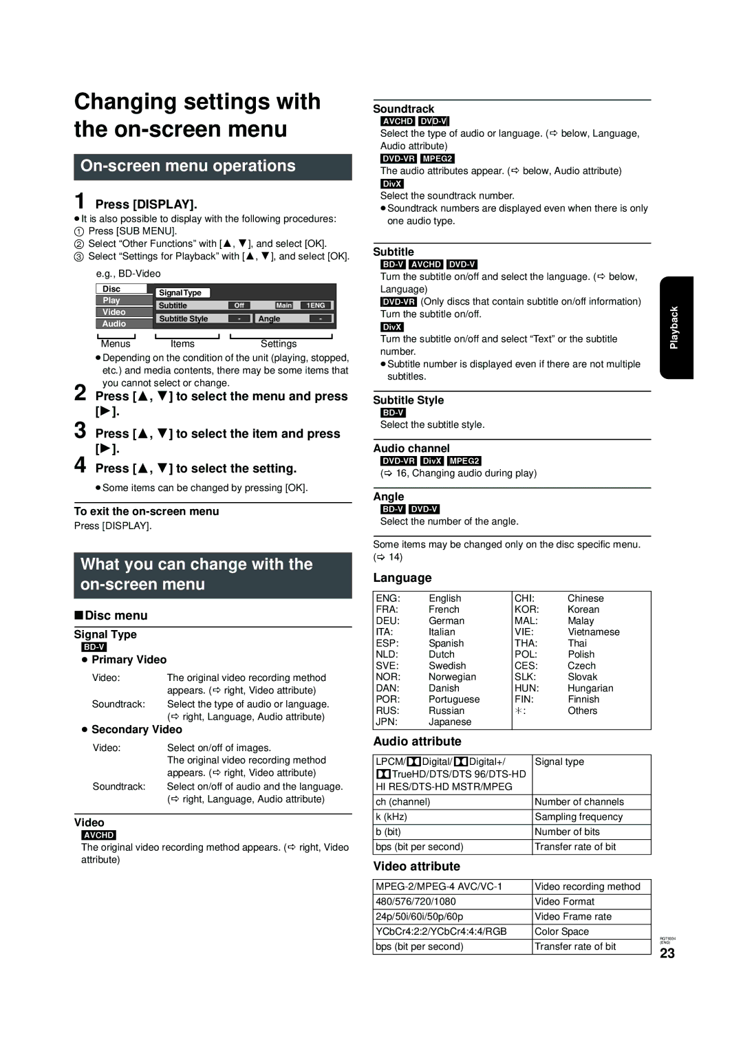 Panasonic DMP-B15 warranty Changing settings with the on-screen menu, On-screen menu operations 