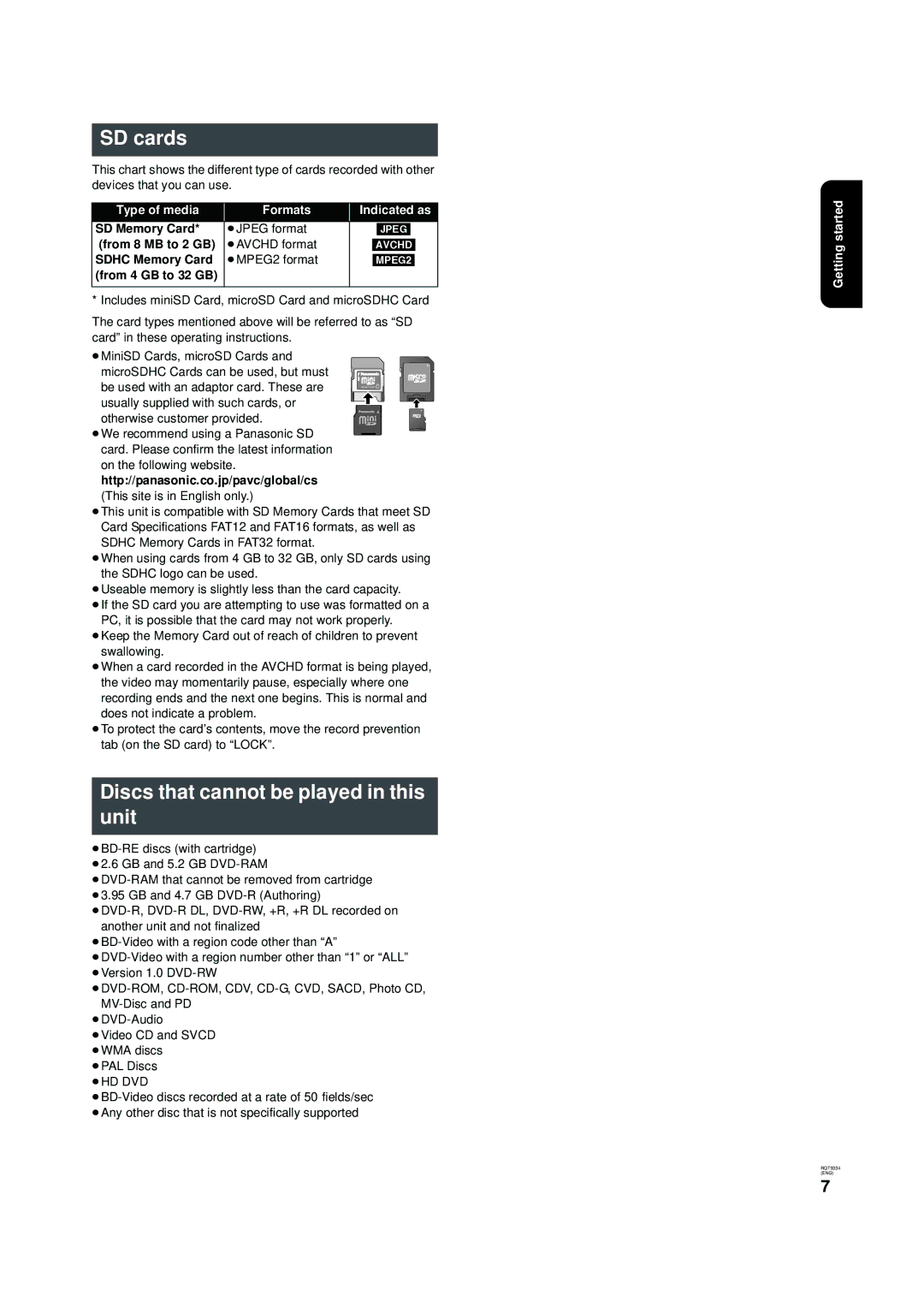 Panasonic DMP-B15 warranty SD cards, Discs that cannot be played in this unit 