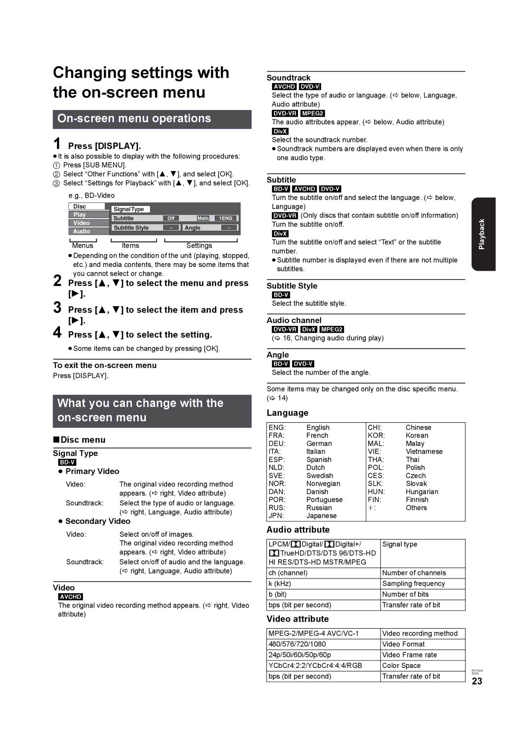 Panasonic DMP-B15 operating instructions Changing settings with the on-screen menu, On-screen menu operations 