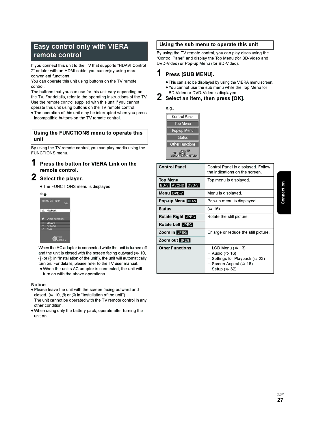 Panasonic DMP-B15 Easy control only with Viera remote control, Using the Functions menu to operate this unit 