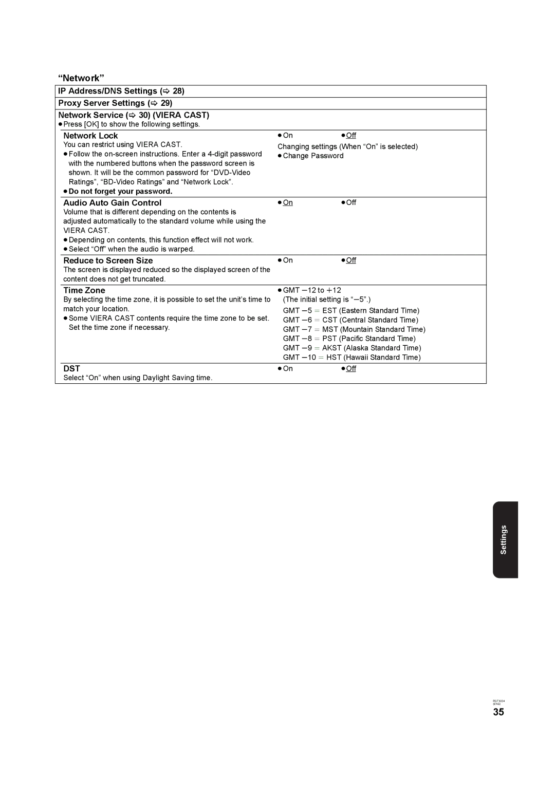 Panasonic DMP-B15 operating instructions Network 