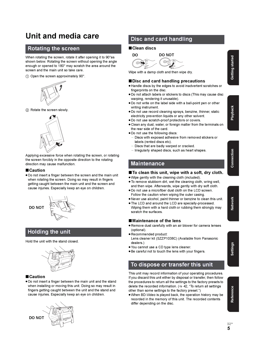 Panasonic DMP-B15 operating instructions Unit and media care 