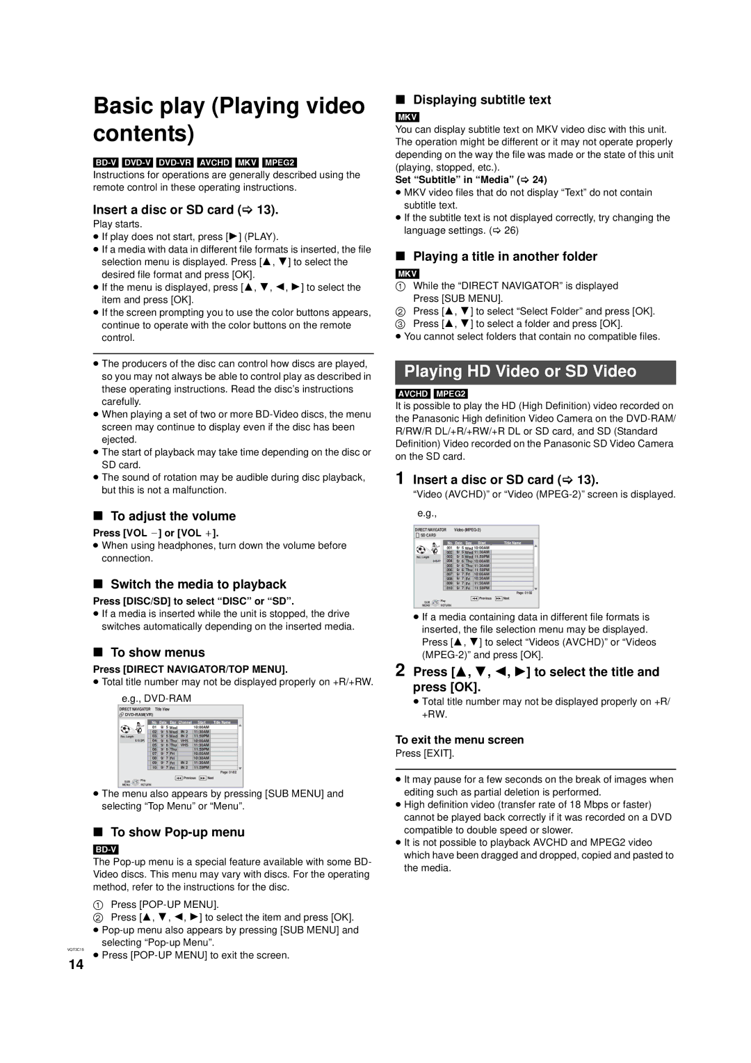 Panasonic DMP-B200 owner manual Basic play Playing video contents 