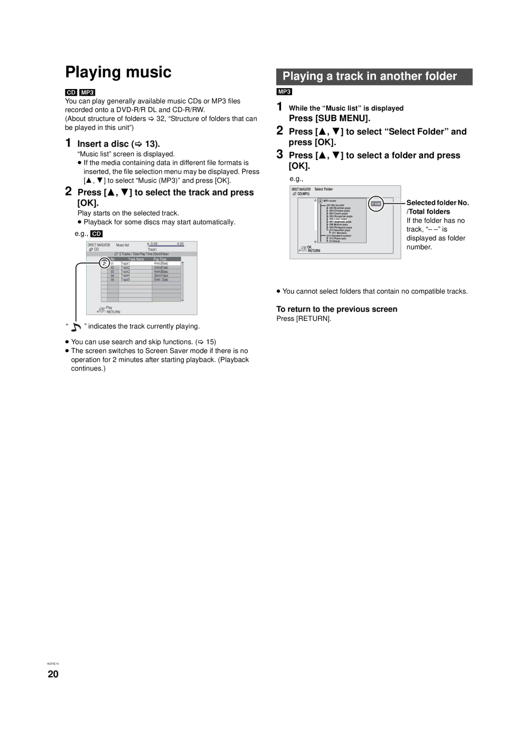 Panasonic DMP-B200 owner manual Playing music, Playing a track in another folder, Insert a disc 