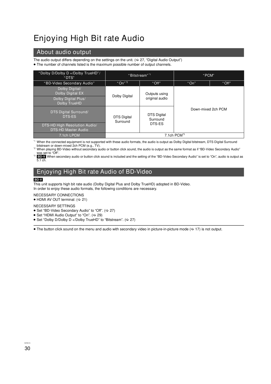 Panasonic DMP-B200 owner manual About audio output, Enjoying High Bit rate Audio of BD-Video, Necessary Connections 