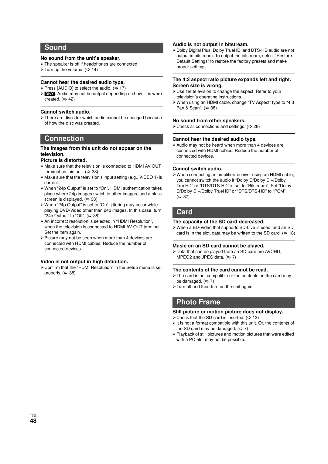 Panasonic DMP-B500 operating instructions Sound, Connection, Card, Photo Frame 