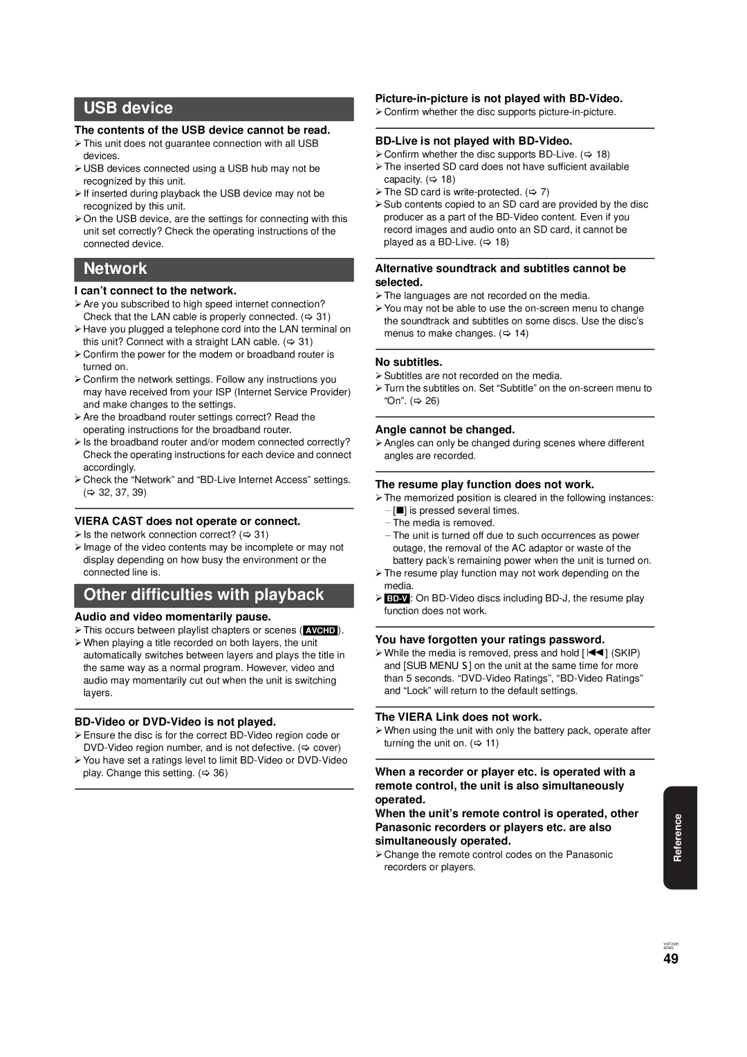 Panasonic DMP-B500 operating instructions Network, Other difficulties with playback 