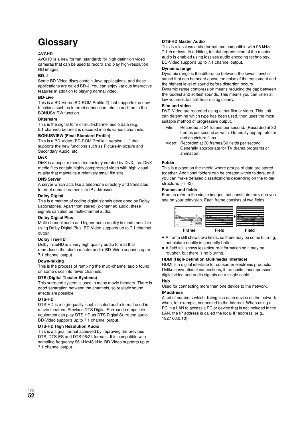 Panasonic DMP-B500 operating instructions Glossary 