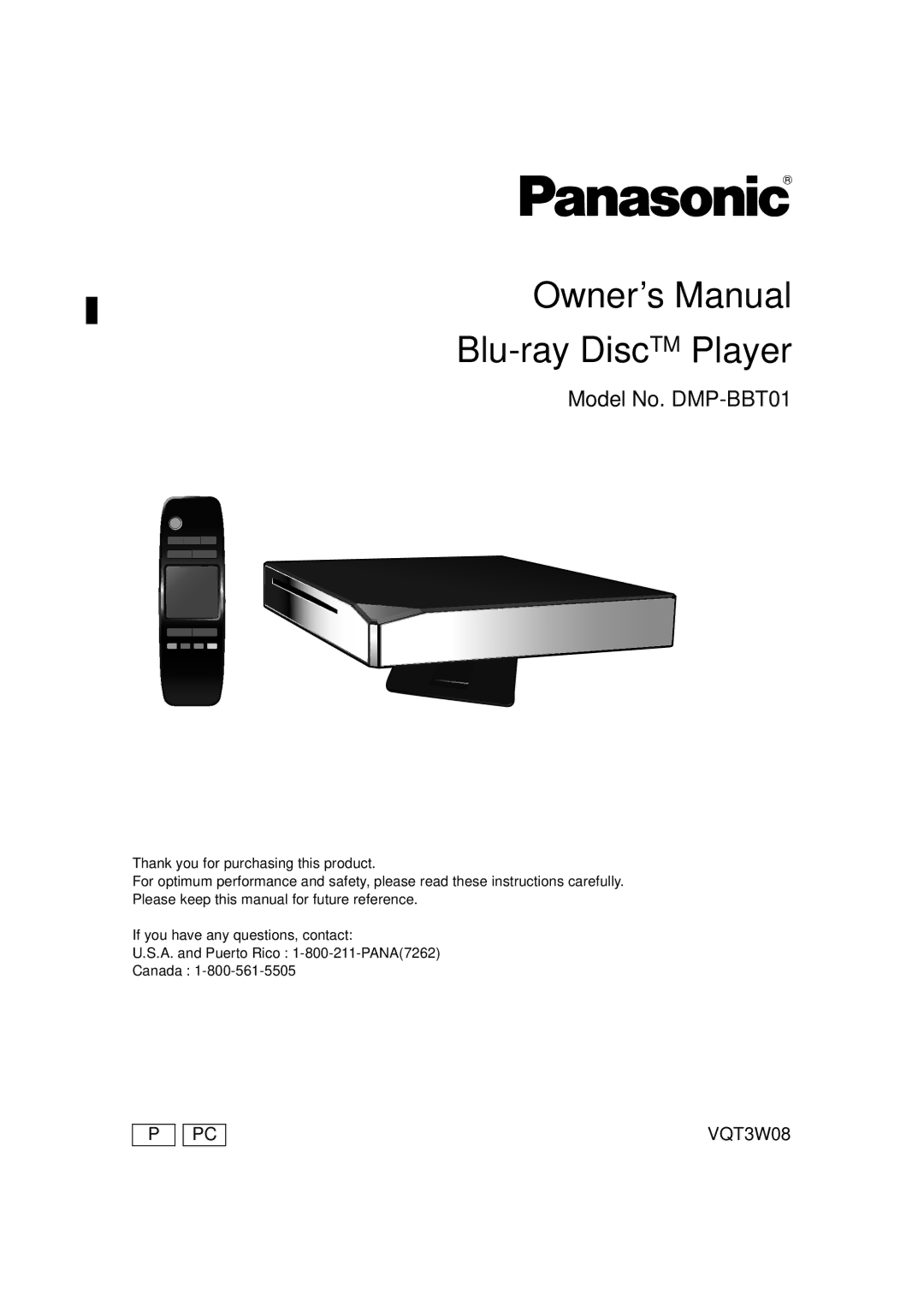 Panasonic DMP-BBT01 owner manual Blu-ray DiscTM Player 