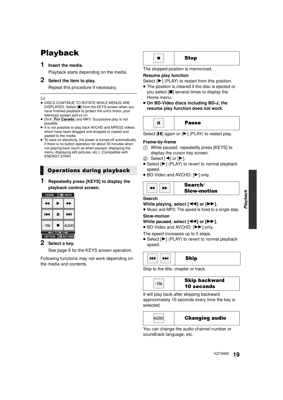 Panasonic DMP-BBT01 owner manual Playback, Operations during playback 