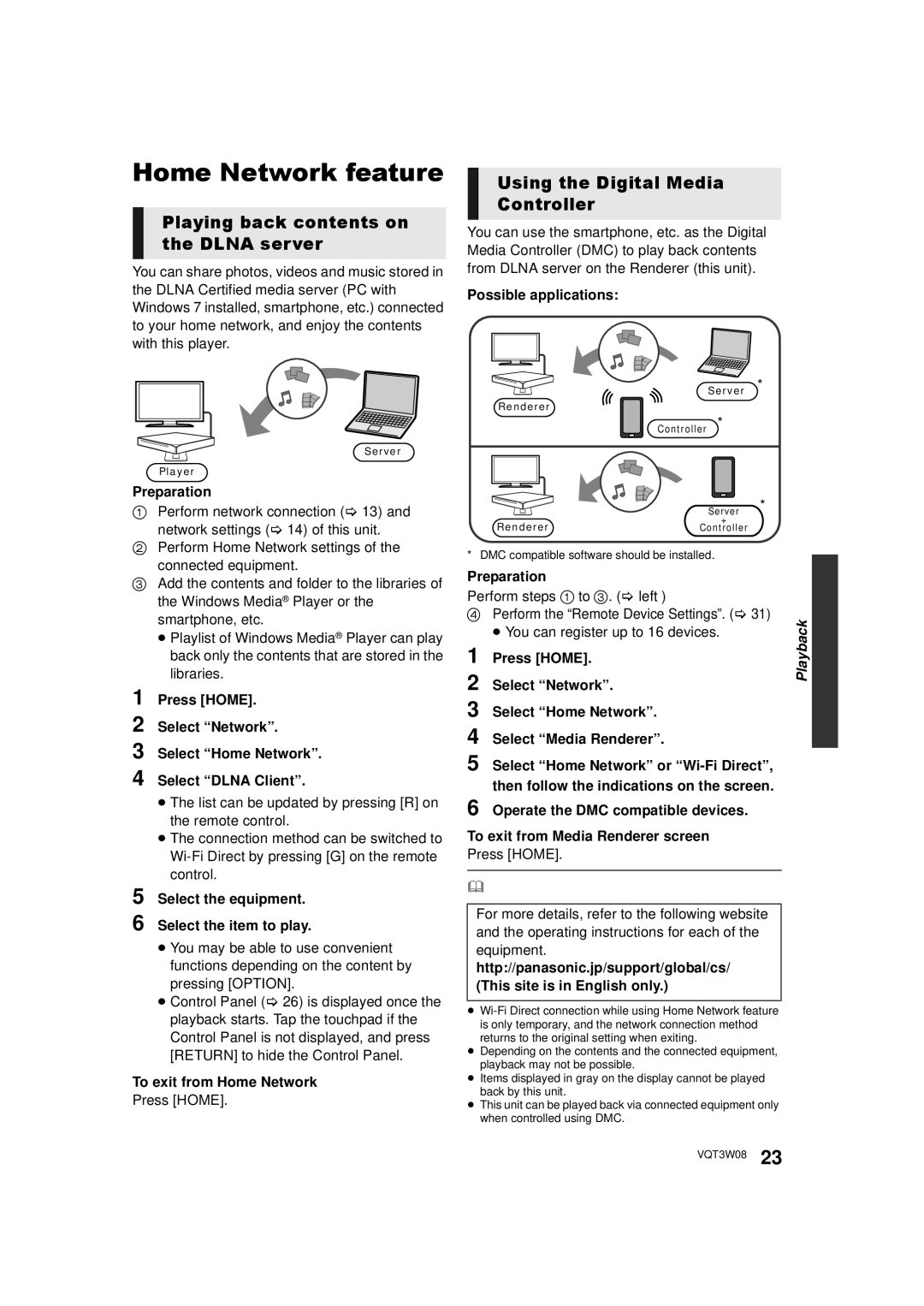 Panasonic DMP-BBT01 Home Network feature, Playing back contents on the Dlna server, Using the Digital Media Controller 