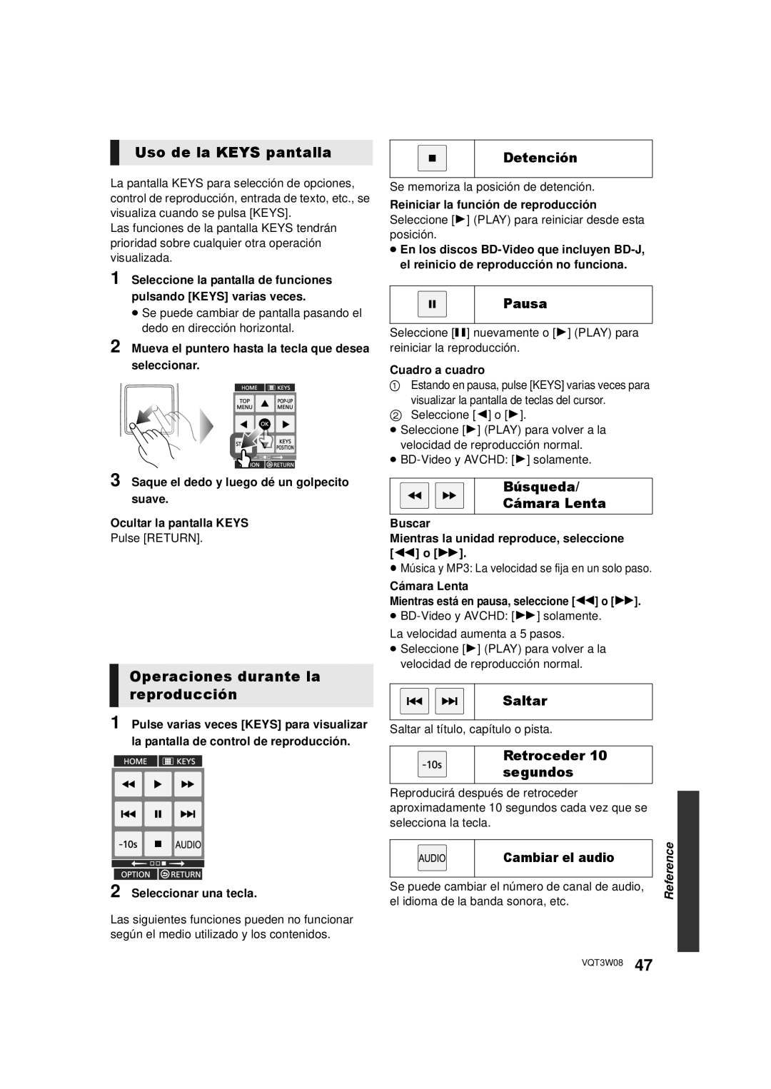 Panasonic DMP-BBT01 owner manual Uso de la Keys pantalla, Operaciones durante la reproducción 