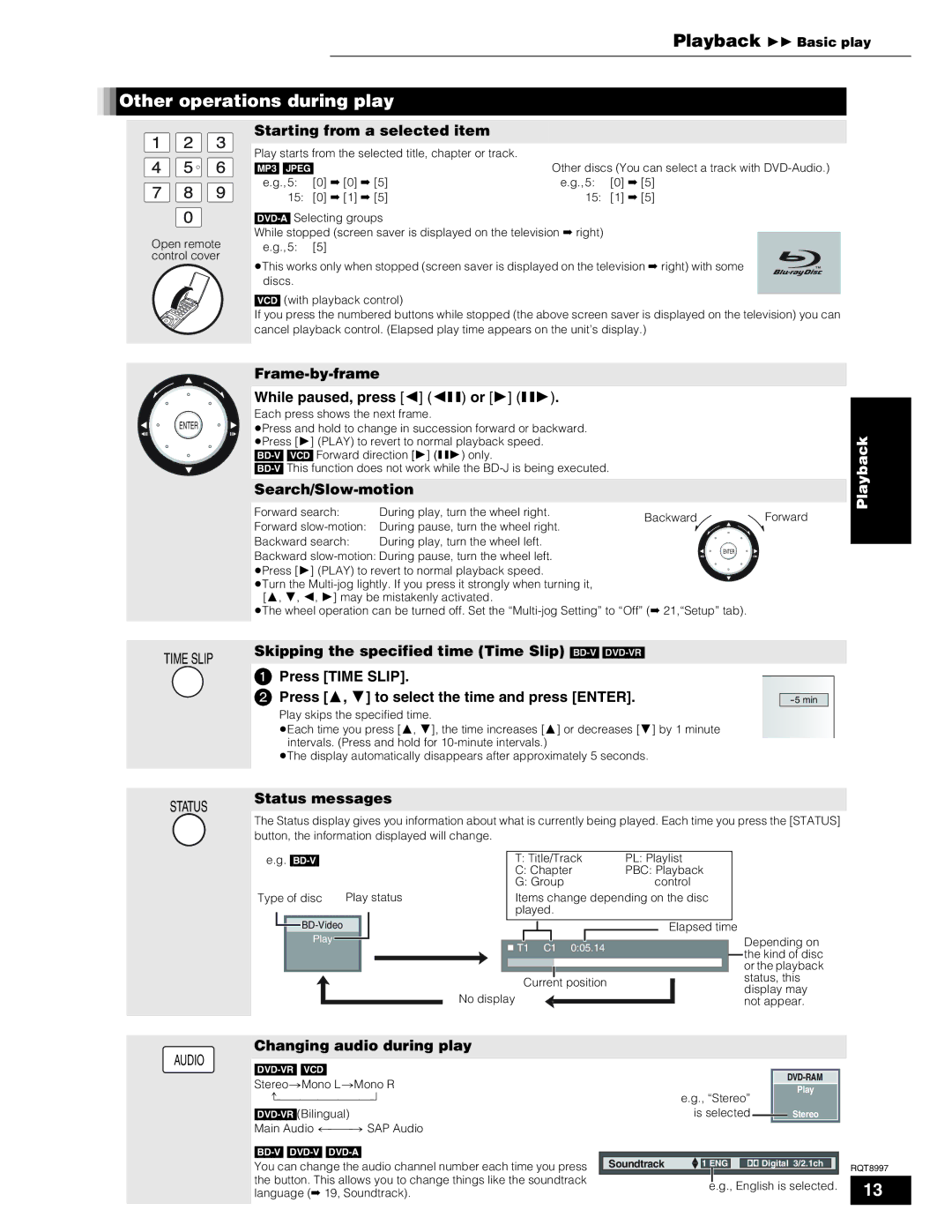 Panasonic DMP-BD10A operating instructions Other operations during play 