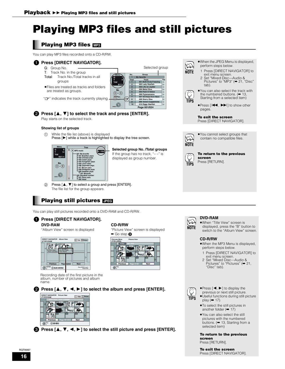 Panasonic DMP-BD10A Playing MP3 files and still pictures, Playing MP3 files MP3, Playing still pictures Jpeg 