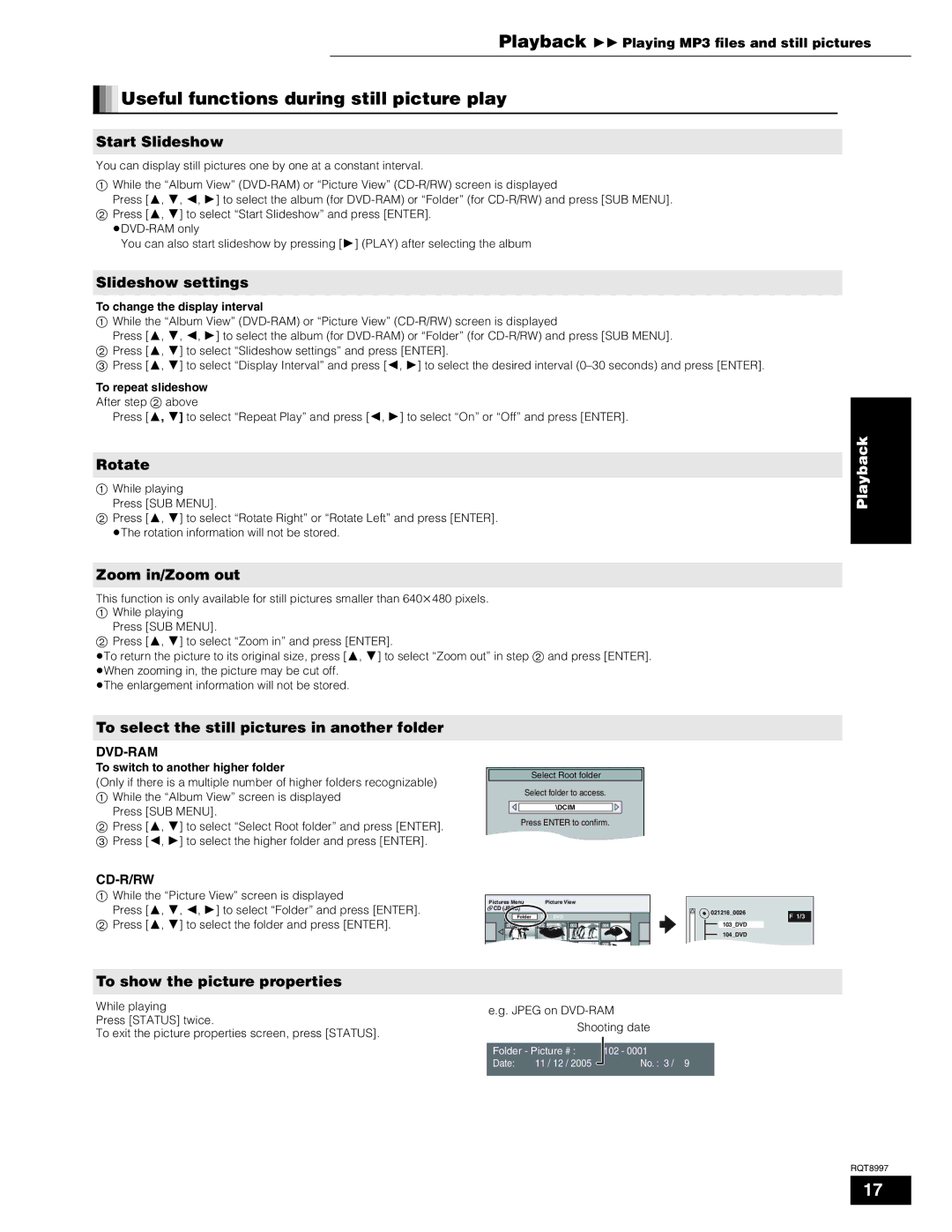 Panasonic DMP-BD10A operating instructions Useful functions during still picture play 