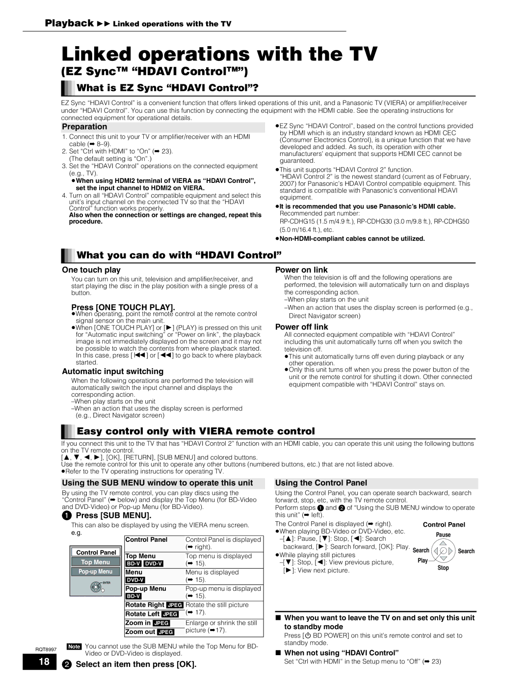 Panasonic DMP-BD10A Linked operations with the TV, What is EZ Sync Hdavi Control?, What you can do with Hdavi Control 