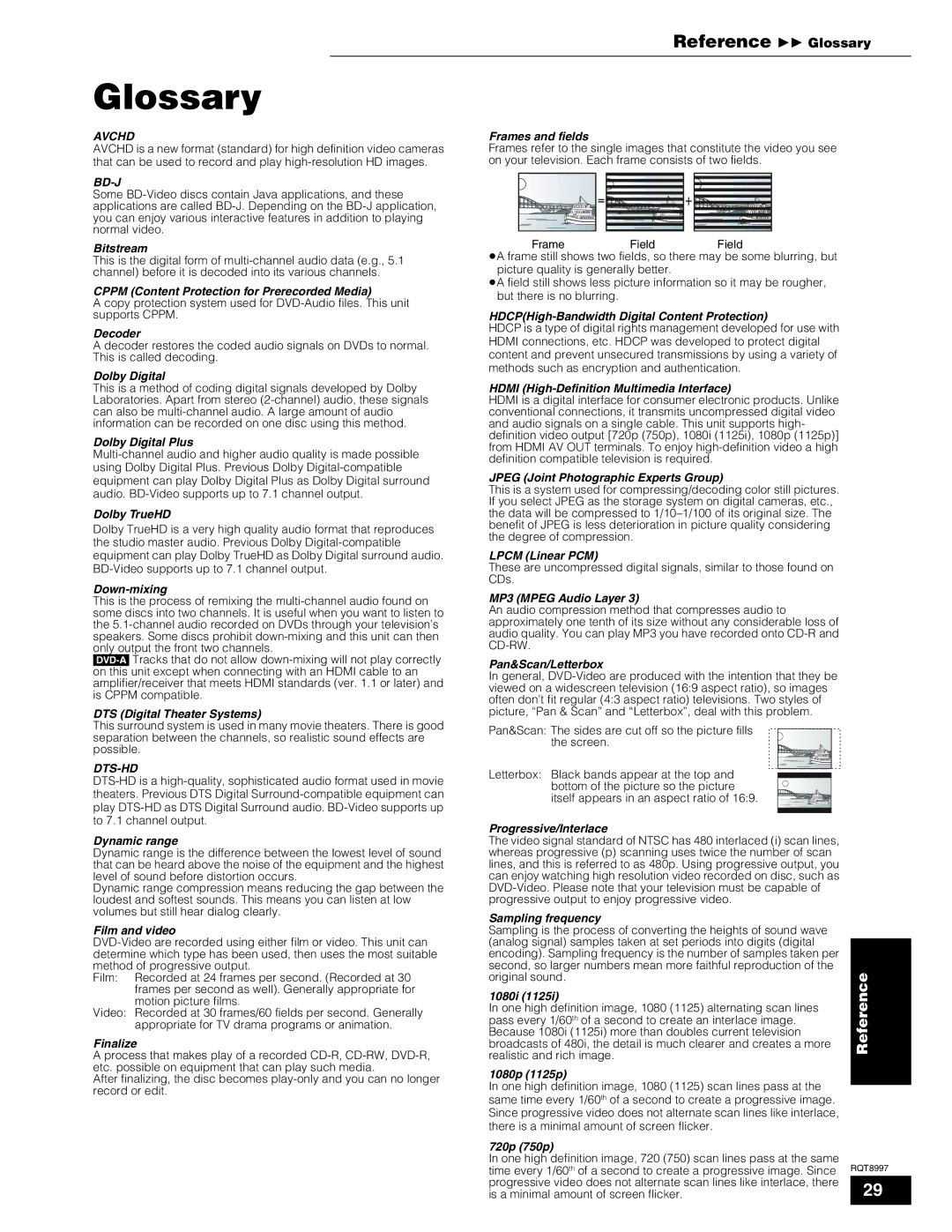 Panasonic DMP-BD10A operating instructions Reference Glossary 