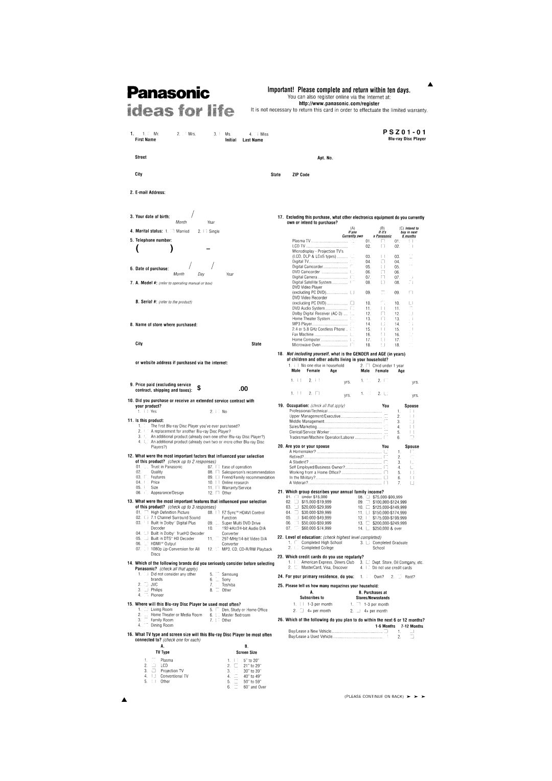 Panasonic DMP-BD10A operating instructions 