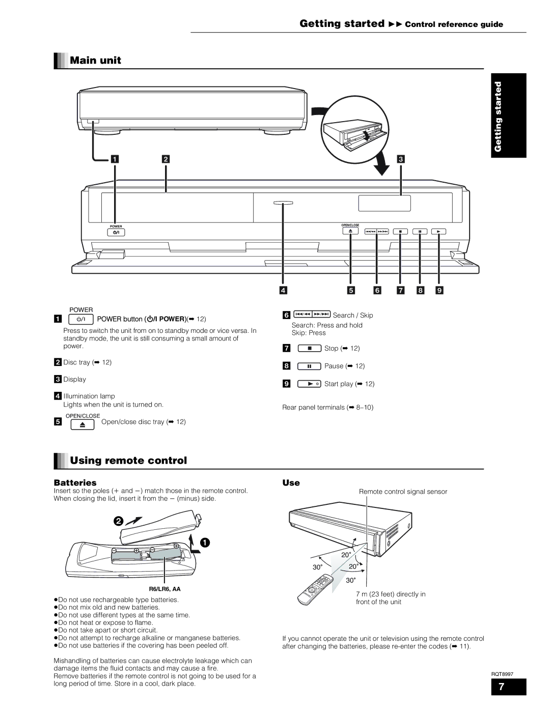 Panasonic DMP-BD10A operating instructions Main unit, Using remote control, Batteries Use, Power button /I Power 