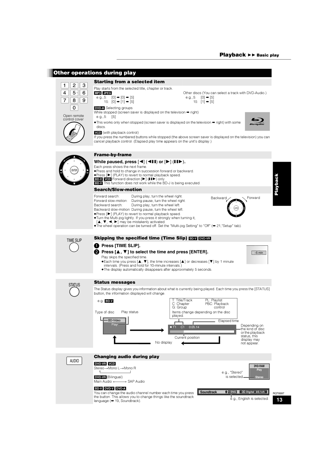 Panasonic DMP-BD10A warranty Other operations during play 